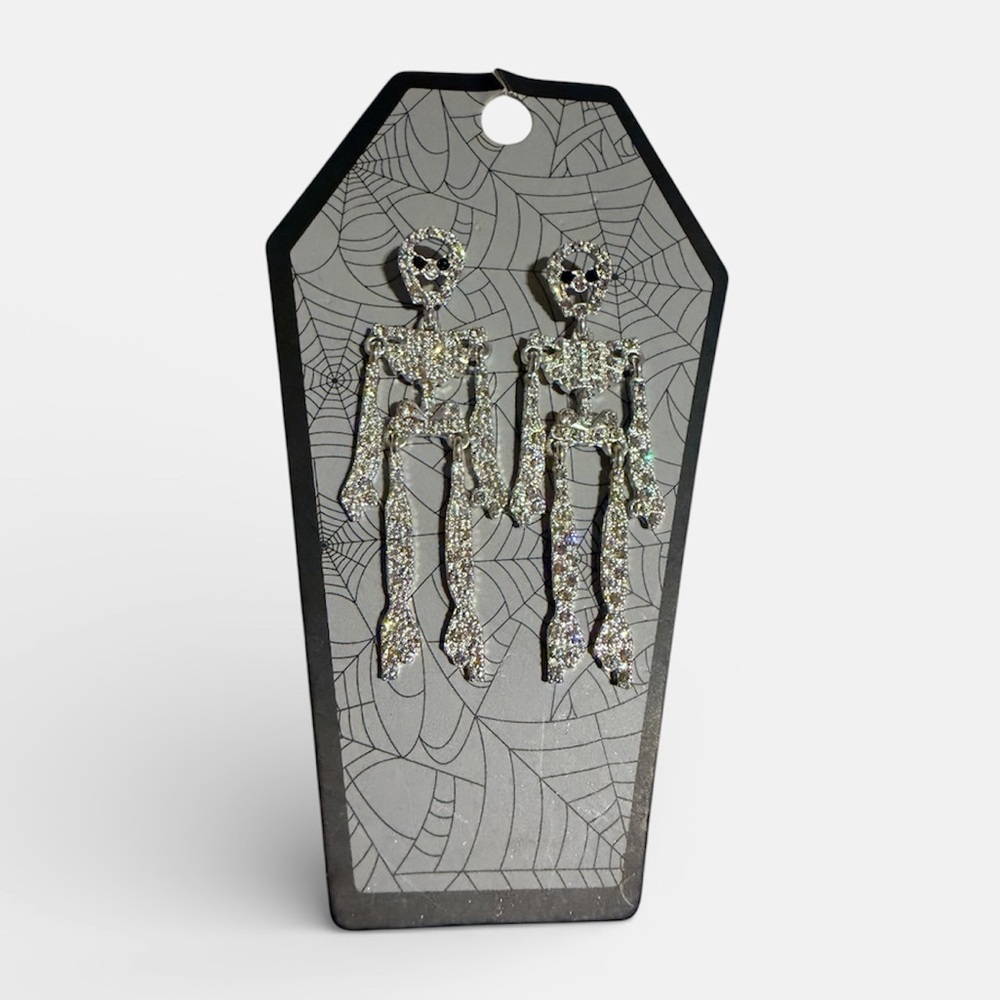 Crystal Skeleton Dangle Silver Hardware Earrings Women’s BRAND NEW Jewelry